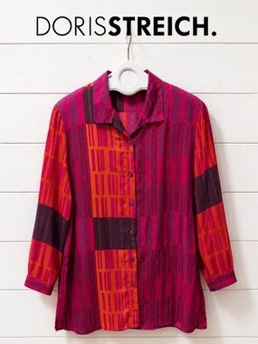 Doris Streich Abstract Print Cupro Blouse Size 44